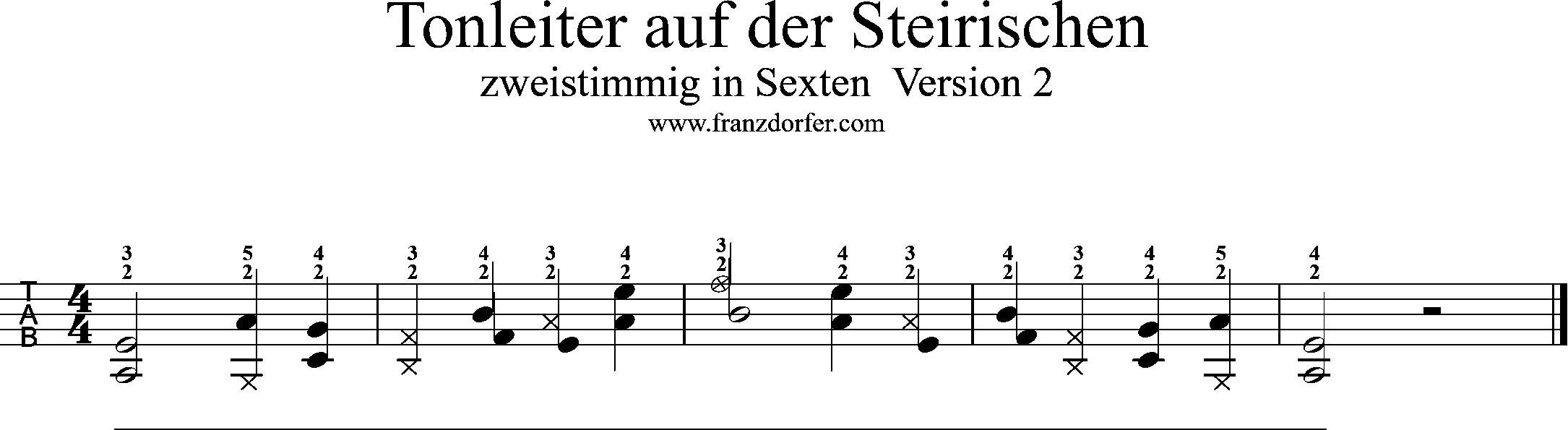 Tonleiter auf der Steirischen-2stimmig in Sexten Griffschrift für Steirische Harmonika